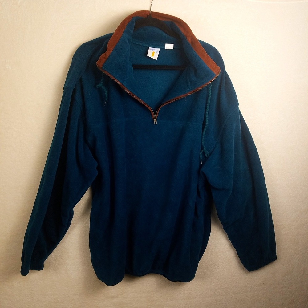 Merit Awards Teal‎ Fleece Quarter Zip Pullover Men's L Warm Casual Outdoors